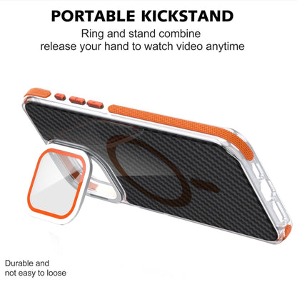 For iPhone 16 Magsafe Dual-Color Carbon Fiber Lens Film Phone Case with Lens Fold Holder(Orange) - iPhone 16 Cases by PMC Jewellery | Online Shopping South Africa | PMC Jewellery | Buy Now Pay Later Mobicred