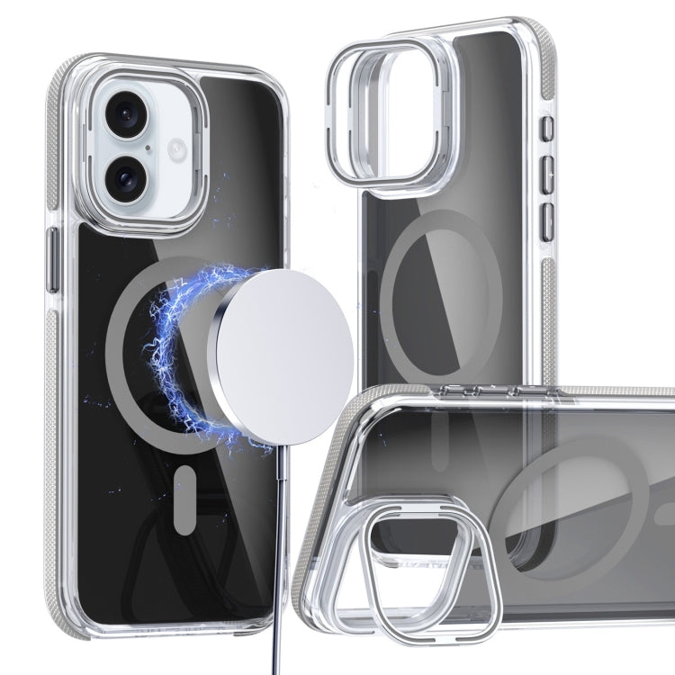 For iPhone 16 Plus Magsafe Dual-Color Transparent Black Lens Holder Phone Case(Gray) - iPhone 16 Plus Cases by PMC Jewellery | Online Shopping South Africa | PMC Jewellery | Buy Now Pay Later Mobicred