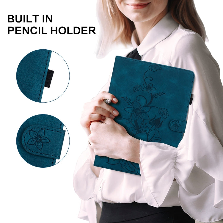For itel Pad One 10.1 Lily Embossed Leather Tablet Case(Dark Blue) - Others by PMC TechLife | Online Shopping South Africa | PMC TechLife | Buy Now Pay Later Mobicred