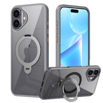 For iPhone 16 Transparent MagSafe Magnetic Rotating Ring Holder Phone Case(Grey) - iPhone 16 Cases by PMC Jewellery | Online Shopping South Africa | PMC Jewellery | Buy Now Pay Later Mobicred