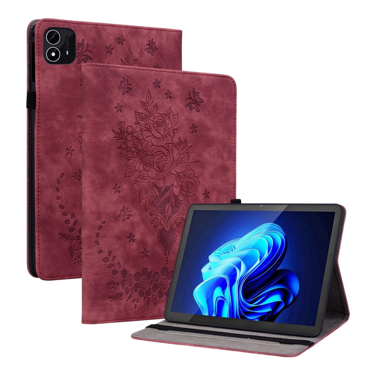 For itel Pad One 10.1 Butterfly Rose Embossed Leather Tablet Case(Red) - Others by PMC TechLife | Online Shopping South Africa | PMC TechLife | Buy Now Pay Later Mobicred