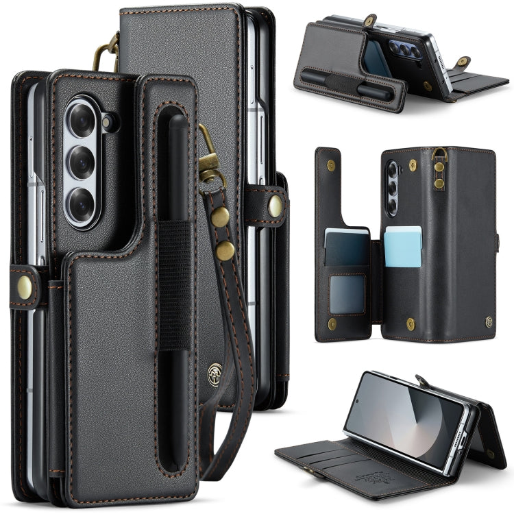 For Samsung Galaxy Z Fold6 5G CaseMe C22 PC+TPU Business Style RFID Anti-theft Lanyard Leather Phone Case with Pen Slot(Black) - Galaxy Z Fold6 5G Cases by CaseMe | Online Shopping South Africa | PMC Jewellery | Buy Now Pay Later Mobicred