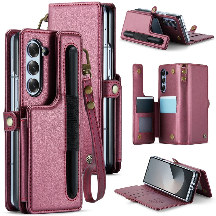 For Samsung Galaxy Z Fold6 5G CaseMe C22 PC+TPU Business Style RFID Anti-theft Lanyard Leather Phone Case with Pen Slot(Wine Red) - Galaxy Z Fold6 5G Cases by CaseMe | Online Shopping South Africa | PMC Jewellery | Buy Now Pay Later Mobicred