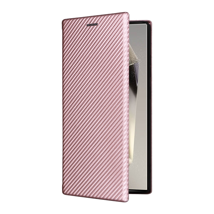 For Samsung Galaxy S25 Ultra 5G Carbon Fiber Texture Flip Leather Phone Case(Pink) - Galaxy S25 Ultra 5G Cases by PMC Jewellery | Online Shopping South Africa | PMC Jewellery | Buy Now Pay Later Mobicred