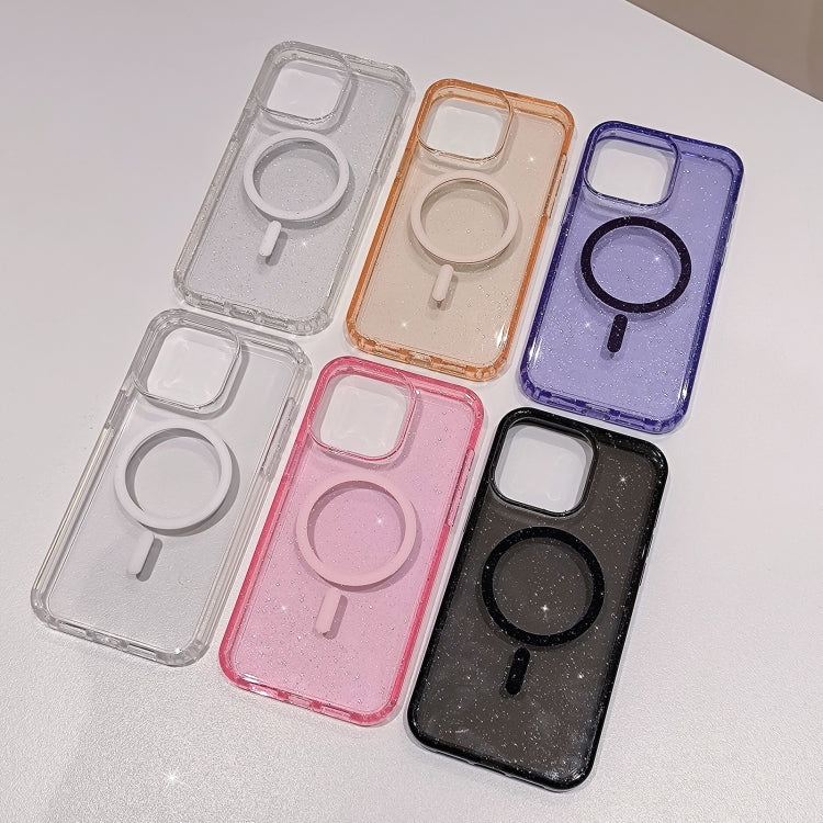 For iPhone 16 Glitter Powder TPU Hybrid PC MagSafe Phone Case(Orange) - iPhone 16 Cases by PMC TechLife | Online Shopping South Africa | PMC TechLife | Buy Now Pay Later Mobicred