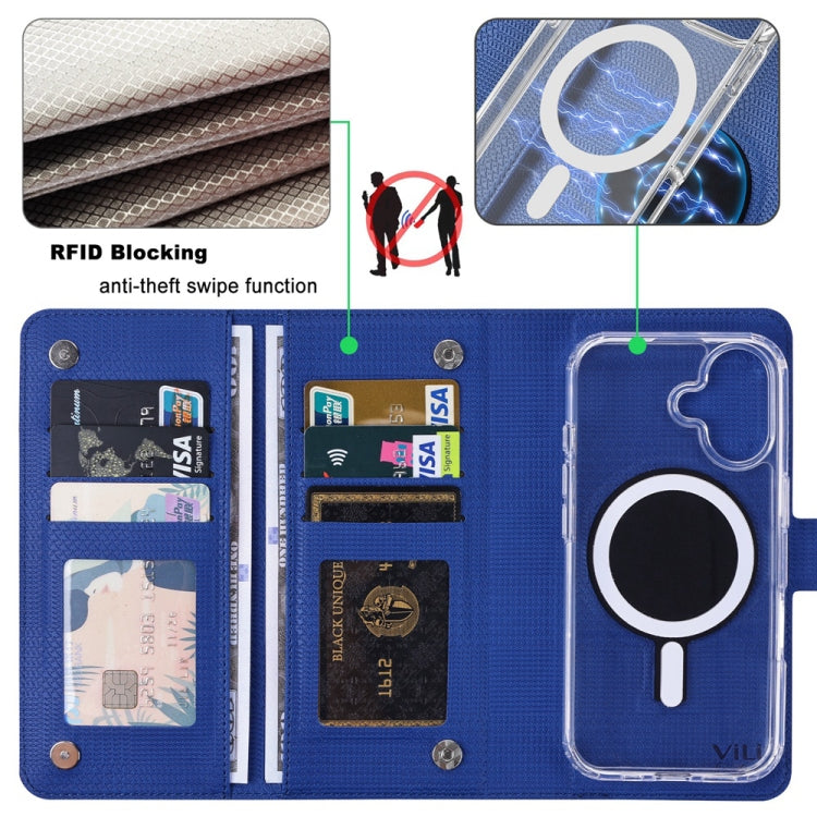For iPhone 16 ViLi GHA-C Series RFID MagSafe Magnetic Flip Leather Phone Case(Blue) - iPhone 16 Cases by ViLi | Online Shopping South Africa | PMC TechLife | Buy Now Pay Later Mobicred