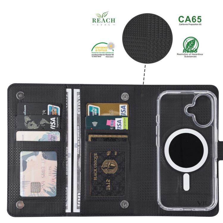 For iPhone 16 Plus ViLi GHA-C Series RFID MagSafe Magnetic Flip Leather Phone Case(Black) - free shipping - PMC TechLife - Order now!