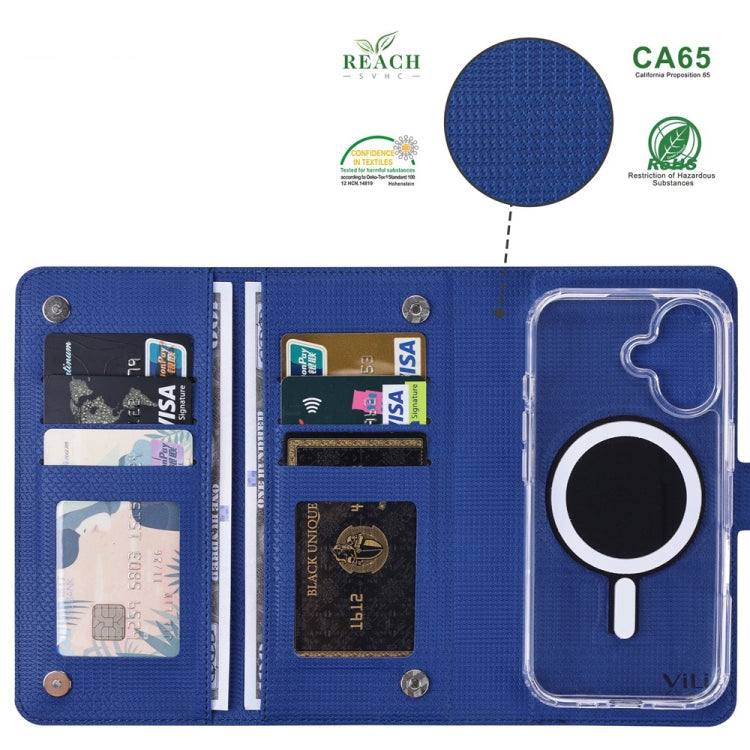 For iPhone 16 Plus ViLi GHA-C Series RFID MagSafe Magnetic Flip Leather Phone Case(Blue) - free shipping - PMC TechLife - Order now!