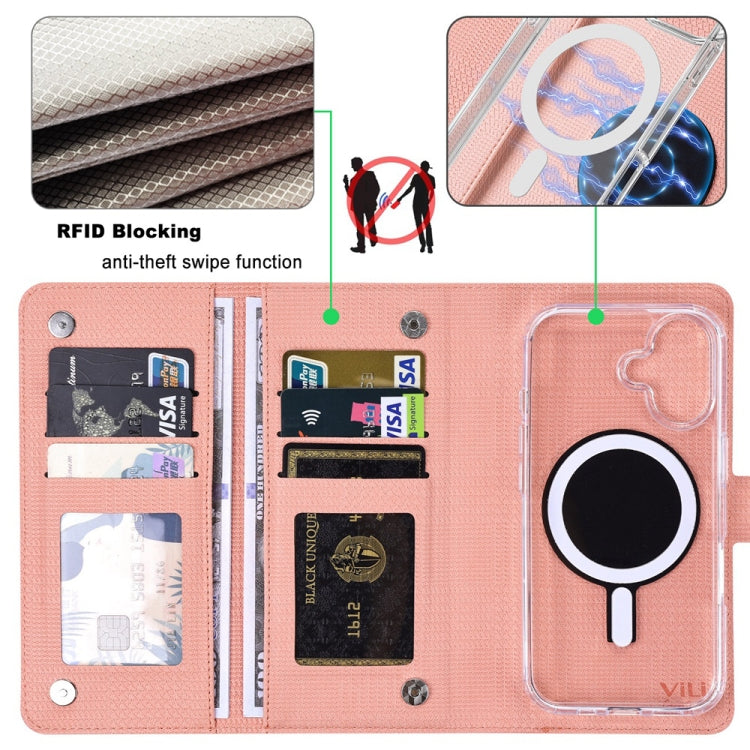 For iPhone 15 Plus ViLi GHA-C Series RFID MagSafe Magnetic Flip Leather Phone Case(Pink) - iPhone 15 Plus Cases by ViLi | Online Shopping South Africa | PMC Jewellery | Buy Now Pay Later Mobicred