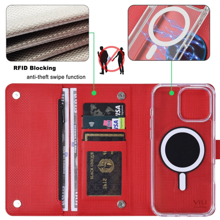 For iPhone 16 Pro Max ViLi GHB-C Series RFID MagSafe Magnetic Flip Leather Phone Case(Red) - iPhone 16 Pro Max Cases by ViLi | Online Shopping South Africa | PMC Jewellery | Buy Now Pay Later Mobicred