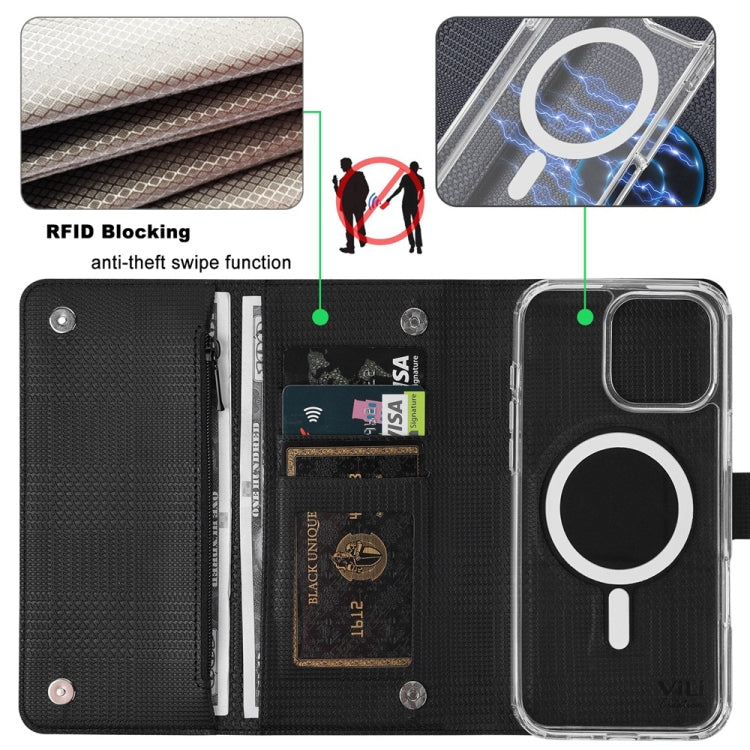 For iPhone 15 Pro Max ViLi GHB-C Series RFID MagSafe Magnetic Flip Leather Phone Case(Black) - iPhone 15 Pro Max Cases by ViLi | Online Shopping South Africa | PMC Jewellery | Buy Now Pay Later Mobicred