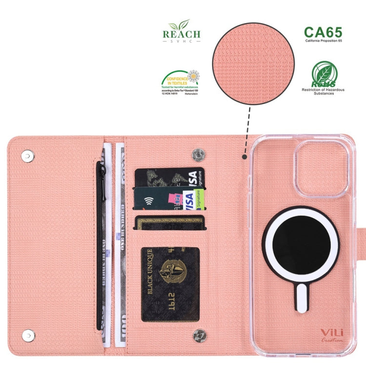 For iPhone 14 ViLi GHB-C Series RFID MagSafe Magnetic Flip Leather Phone Case(Pink) - iPhone 14 Cases by ViLi | Online Shopping South Africa | PMC Jewellery | Buy Now Pay Later Mobicred