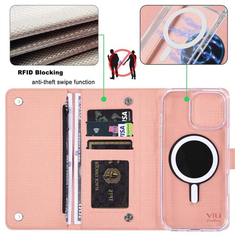 For iPhone 13 ViLi GHB-C Series RFID MagSafe Magnetic Flip Leather Phone Case(Pink) - iPhone 13 Cases by ViLi | Online Shopping South Africa | PMC Jewellery | Buy Now Pay Later Mobicred