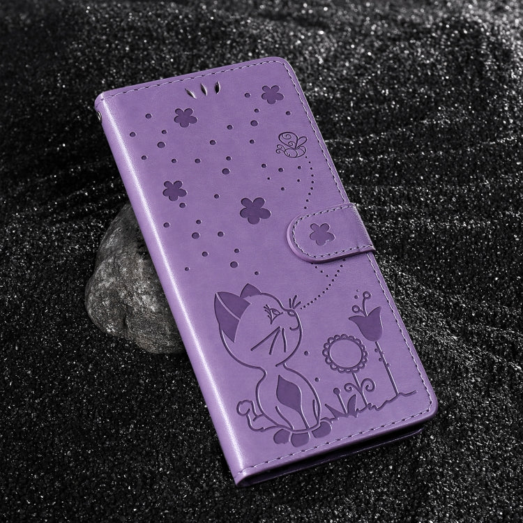 For Samsung Galaxy S25+ / S24+ 5G Cat and Bee Embossed Flip Leather Phone Case(Purple) - Galaxy S25+ 5G Cases by PMC Jewellery | Online Shopping South Africa | PMC Jewellery | Buy Now Pay Later Mobicred