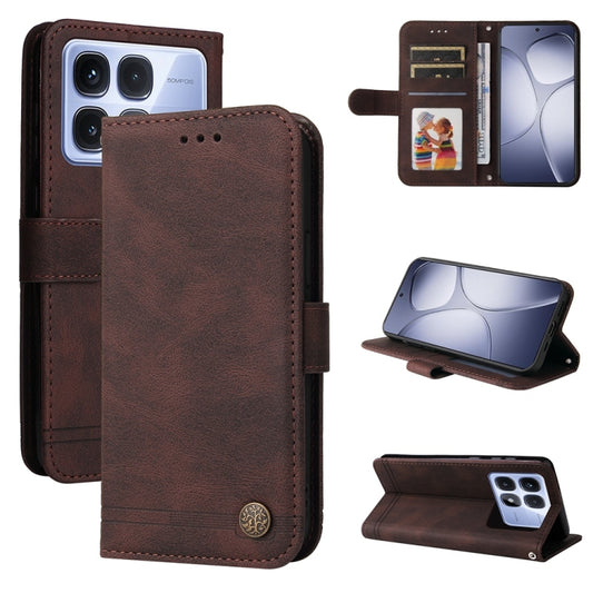 For Redmi K70 Ultra Skin Feel Life Tree Metal Button Leather Phone Case(Brown) - Xiaomi Cases by PMC Jewellery | Online Shopping South Africa | PMC Jewellery | Buy Now Pay Later Mobicred