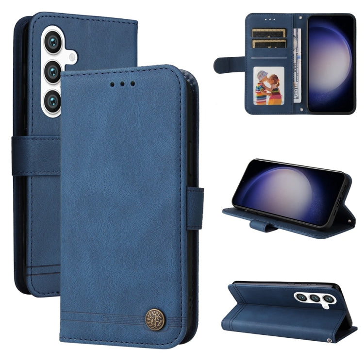 For Samsung Galaxy S25+ 5G Skin Feel Life Tree Metal Button Leather Phone Case(Blue) - Galaxy S25+ 5G Cases by PMC Jewellery | Online Shopping South Africa | PMC Jewellery | Buy Now Pay Later Mobicred