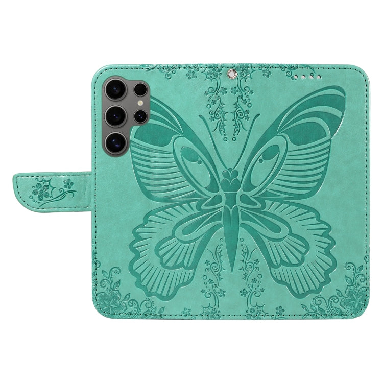 For Samsung Galaxy S25 Ultra 5G Swallowtail Butterfly Embossed Leather Phone Case(Green) - Galaxy S25 Ultra 5G Cases by PMC Jewellery | Online Shopping South Africa | PMC Jewellery | Buy Now Pay Later Mobicred