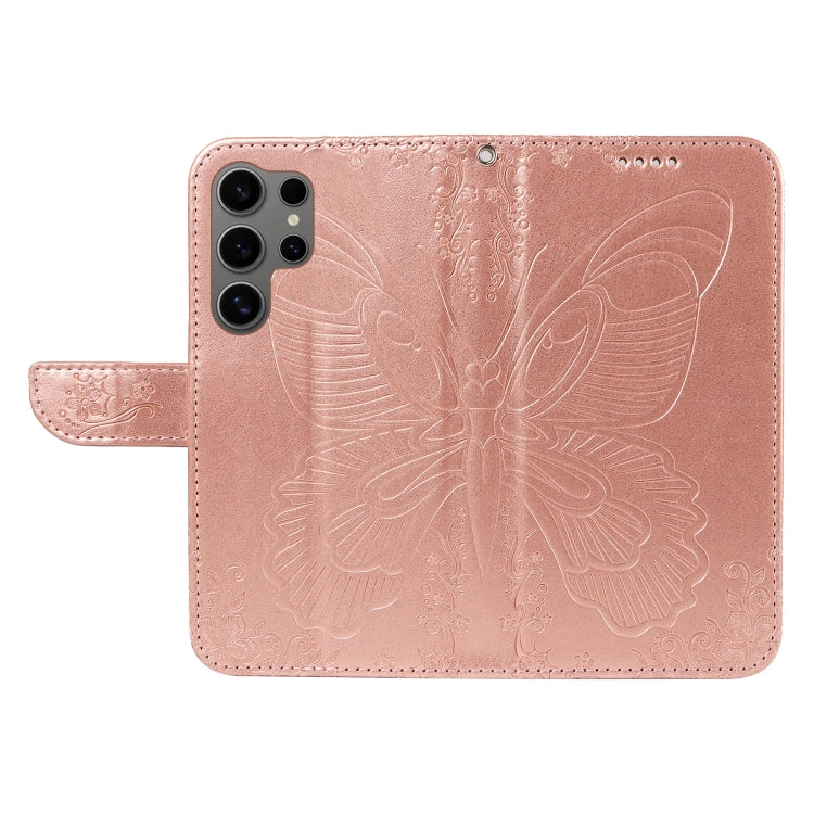 For Samsung Galaxy S25 Ultra 5G Swallowtail Butterfly Embossed Leather Phone Case(Rose Gold) - Galaxy S25 Ultra 5G Cases by PMC Jewellery | Online Shopping South Africa | PMC Jewellery | Buy Now Pay Later Mobicred