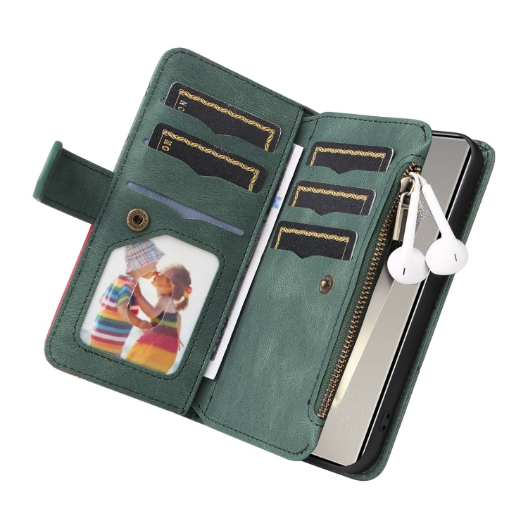 For Samsung Galaxy S25 Ultra 5G Dual-color 9 Card Slots Zipper Wallet Leather Phone Case(Green) - Galaxy S25 Ultra 5G Cases by PMC Jewellery | Online Shopping South Africa | PMC Jewellery | Buy Now Pay Later Mobicred