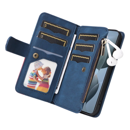 For Redmi K70 Dual-color 9 Card Slots Zipper Wallet Leather Phone Case(Blue) - K70 Cases by PMC Jewellery | Online Shopping South Africa | PMC Jewellery | Buy Now Pay Later Mobicred