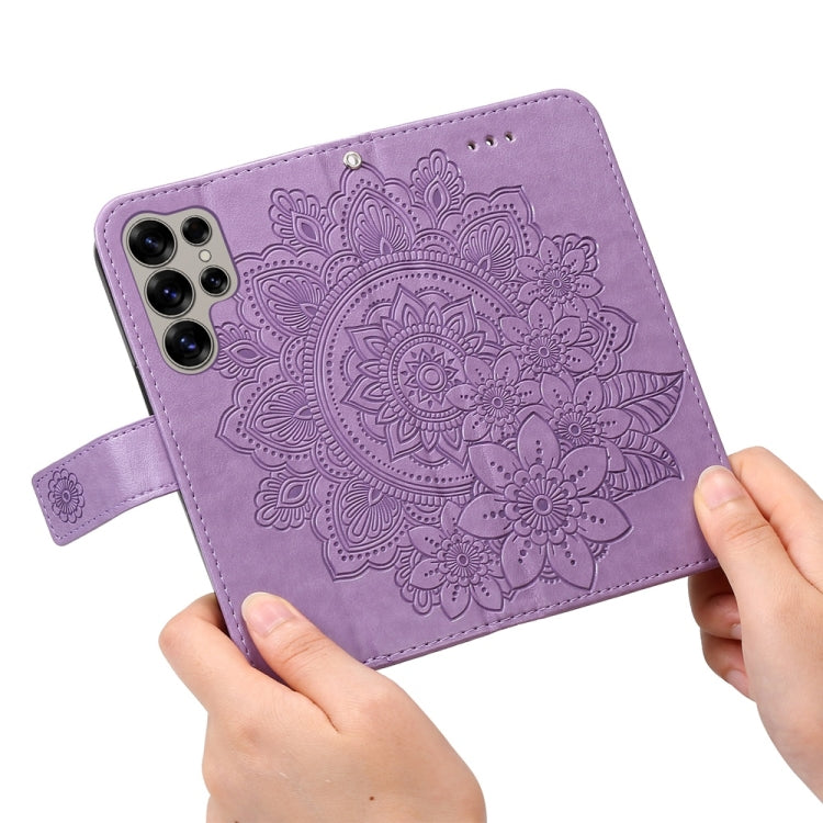 For Samsung Galaxy S25 Ultra 5G Seven-petal Flowers Embossing Leather Phone Case(Light Purple) - Galaxy S25 Ultra 5G Cases by PMC Jewellery | Online Shopping South Africa | PMC Jewellery | Buy Now Pay Later Mobicred