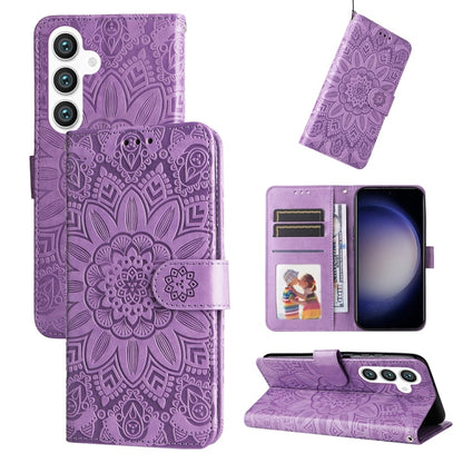 For Samsung Galaxy S25 5G Embossed Sunflower Leather Phone Case(Purple) - Galaxy S25 5G Cases by PMC Jewellery | Online Shopping South Africa | PMC Jewellery | Buy Now Pay Later Mobicred