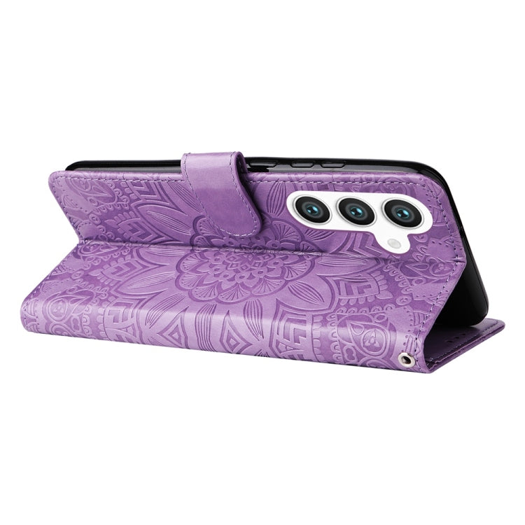 For Samsung Galaxy S25 5G Embossed Sunflower Leather Phone Case(Purple) - Galaxy S25 5G Cases by PMC Jewellery | Online Shopping South Africa | PMC Jewellery | Buy Now Pay Later Mobicred