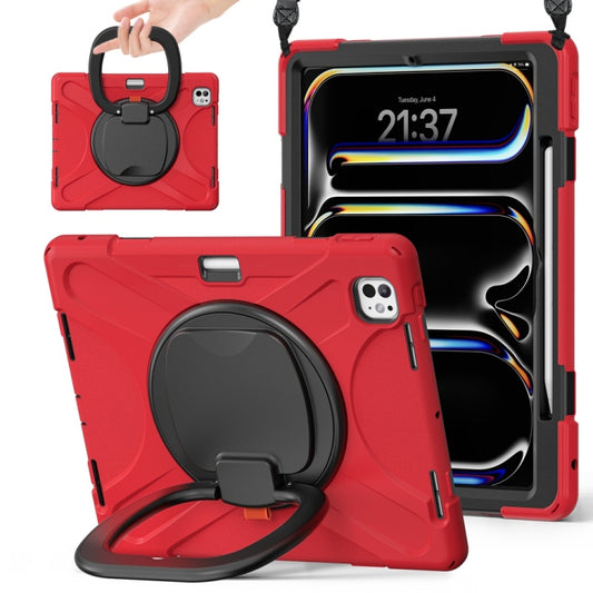 For iPad Pro 13 2024 Silicone Hybrid PC Tablet Case with Holder & Shoulder Strap(Red) - iPad Pro 13 2024 Cases by PMC Jewellery | Online Shopping South Africa | PMC Jewellery | Buy Now Pay Later Mobicred