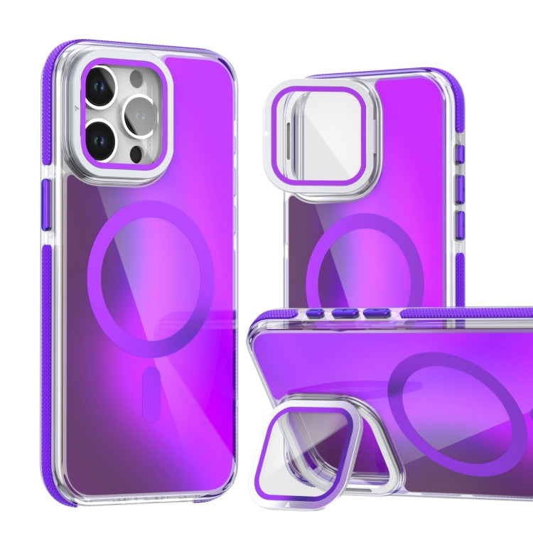 For iPhone 16 Pro MagSafe Gradient Color Lens Film Phone Case with Lens Fold Holder(Purple) - iPhone 16 Pro Cases by PMC Jewellery | Online Shopping South Africa | PMC Jewellery | Buy Now Pay Later Mobicred