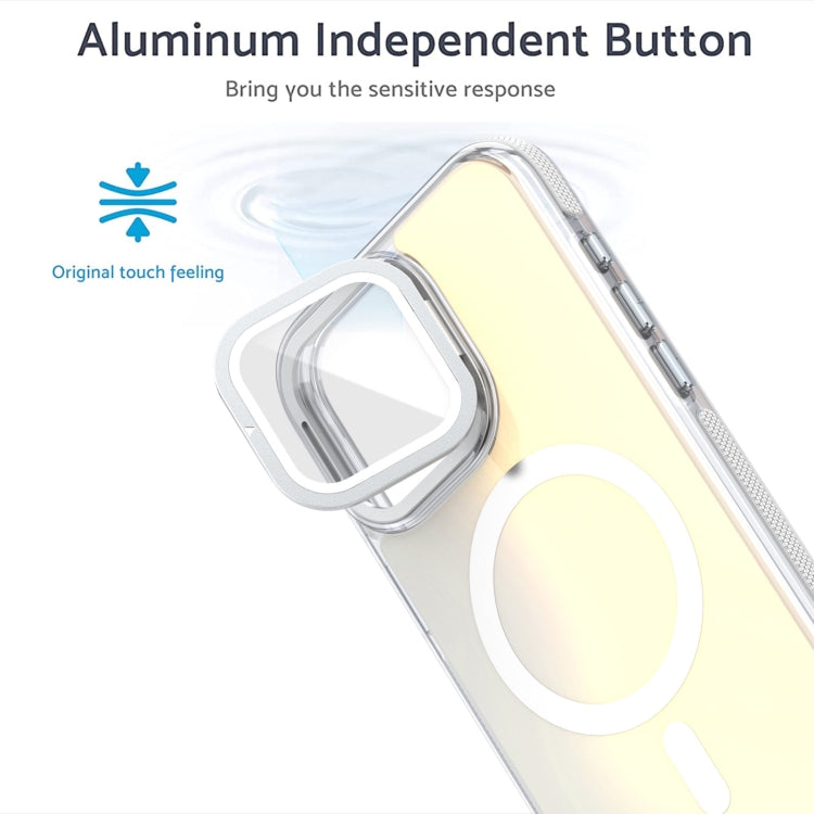 For iPhone 16 Plus MagSafe Gradient Color Lens Film Phone Case with Lens Fold Holder(White) - free shipping - PMC TechLife - Order now!