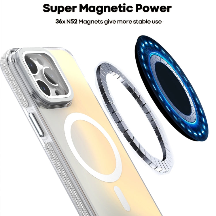 For iPhone 16 Pro MagSafe Gradient Color Lens Film Phone Case with Lens Fold Holder(White) - iPhone 16 Pro Cases by PMC TechLife | Online Shopping South Africa | PMC TechLife | Buy Now Pay Later Mobicred