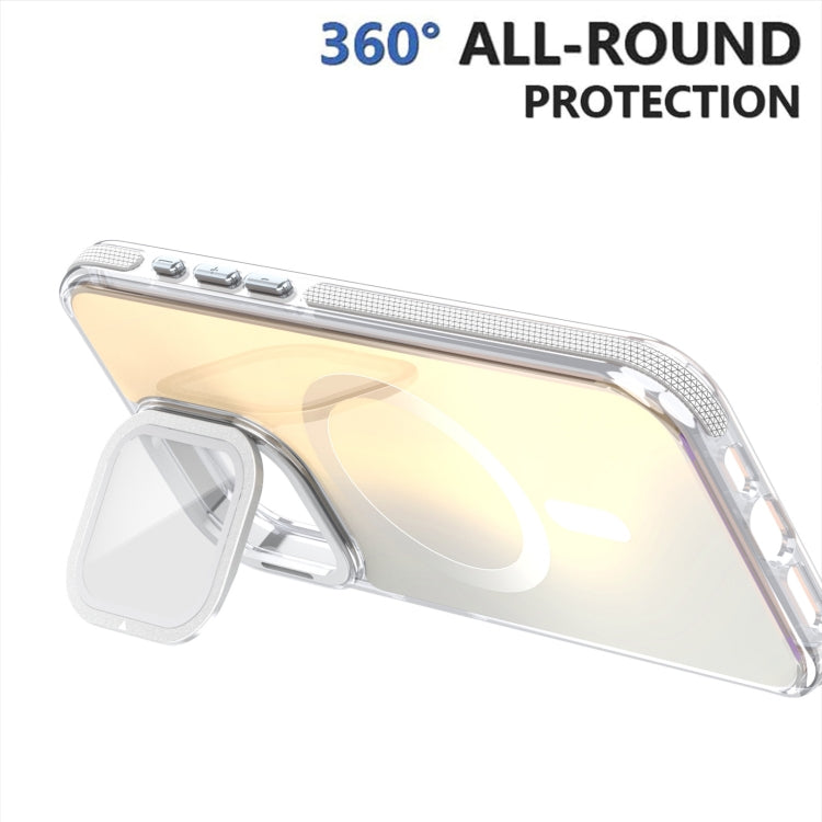 For iPhone 16 MagSafe Gradient Color Lens Film Phone Case with Lens Fold Holder(White) - iPhone 16 Cases by PMC TechLife | Online Shopping South Africa | PMC TechLife | Buy Now Pay Later Mobicred