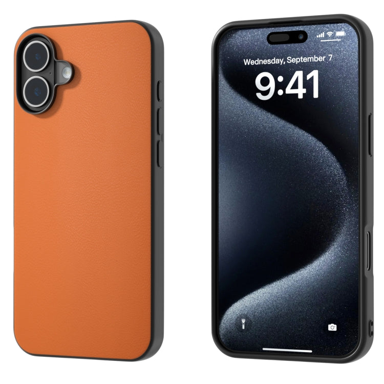 For iPhone 16 Plus PU Leather Black Frame Full Coverage Phone Case(Orange) - iPhone 16 Plus Cases by PMC TechLife | Online Shopping South Africa | PMC TechLife | Buy Now Pay Later Mobicred