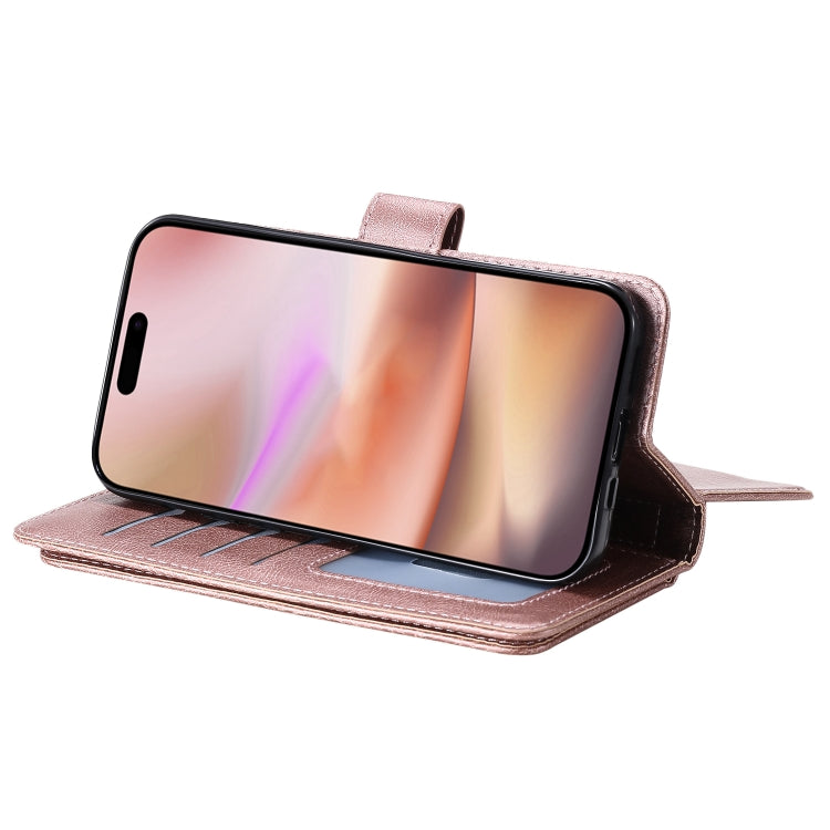 For iPhone 16 Plus Multi-Function Wallet 10 Card Slots Leather Phone Case(Rose Gold) - iPhone 16 Plus Cases by PMC Jewellery | Online Shopping South Africa | PMC Jewellery | Buy Now Pay Later Mobicred