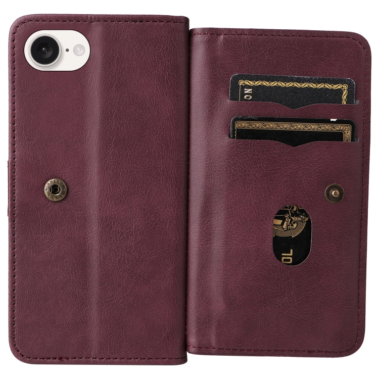 For iPhone 16e Multi-Function Wallet 10 Card Slots Leather Phone Case(Claret) - free shipping - PMC TechLife - Order now!
