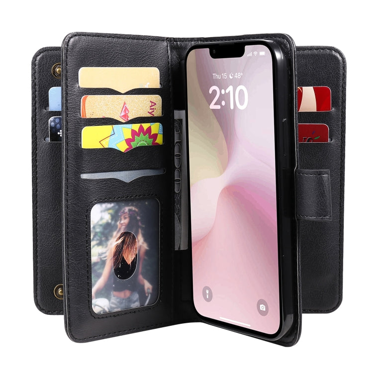 For iPhone 16e Multi-Function Wallet 10 Card Slots Leather Phone Case(Black) - free shipping - PMC TechLife - Order now!