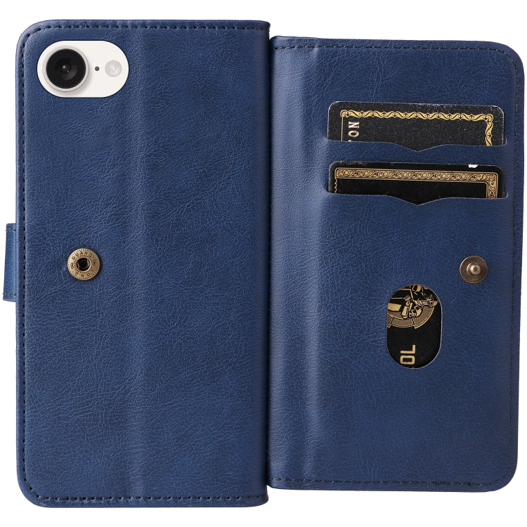 For iPhone 16e Multi-Function Wallet 10 Card Slots Leather Phone Case(Dark Blue) - iPhone 16e Cases by PMC TechLife | Online Shopping South Africa | PMC TechLife | Buy Now Pay Later Mobicred