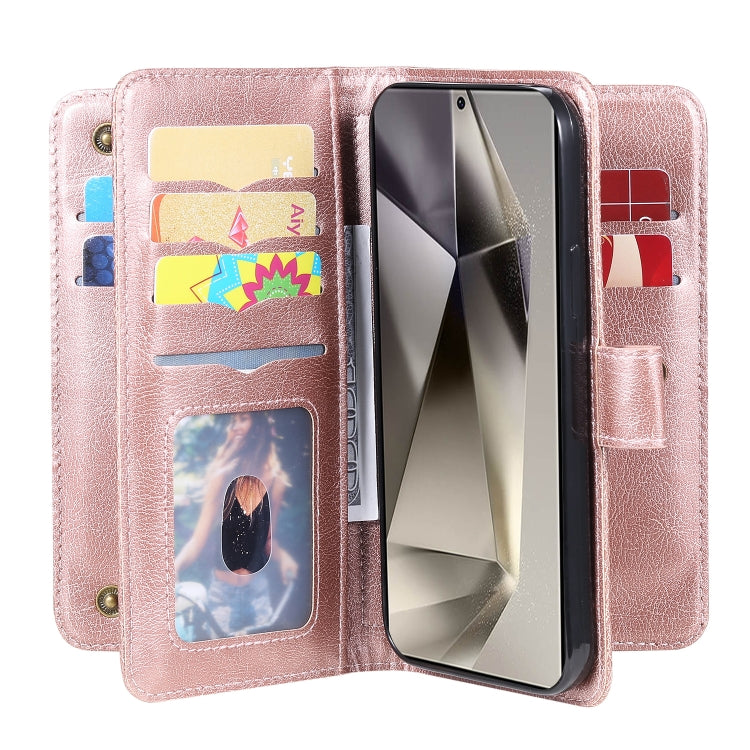For Samsung Galaxy S25 Ultra 5G Multi-Function Wallet 10 Card Slots Leather Phone Case(Rose Gold) - Galaxy S25 Ultra 5G Cases by PMC Jewellery | Online Shopping South Africa | PMC Jewellery | Buy Now Pay Later Mobicred