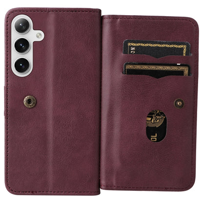 For Samsung Galaxy S25 / S24 5G Multi-Function Wallet 10 Card Slots Leather Phone Case(Claret) - Galaxy S25 5G Cases by PMC Jewellery | Online Shopping South Africa | PMC Jewellery | Buy Now Pay Later Mobicred