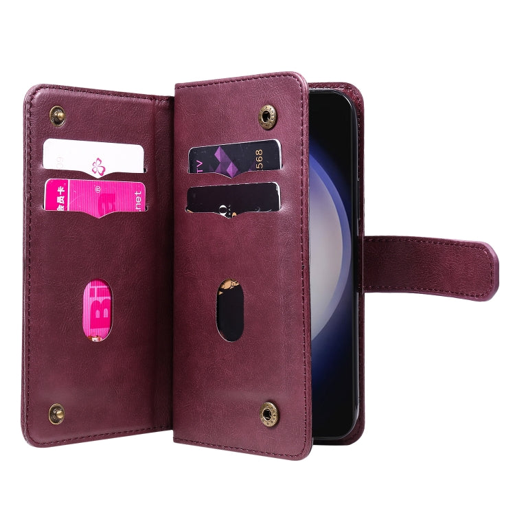 For Samsung Galaxy S25 / S24 5G Multi-Function Wallet 10 Card Slots Leather Phone Case(Claret) - Galaxy S25 5G Cases by PMC Jewellery | Online Shopping South Africa | PMC Jewellery | Buy Now Pay Later Mobicred