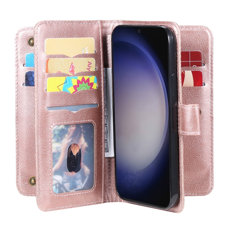 For Samsung Galaxy S25 / S24 5G Multi-Function Wallet 10 Card Slots Leather Phone Case(Rose Gold) - Galaxy S25 5G Cases by PMC Jewellery | Online Shopping South Africa | PMC Jewellery | Buy Now Pay Later Mobicred