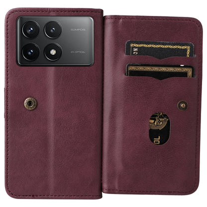 For Redmi K70 Multi-Function Wallet 10 Card Slots Leather Phone Case(Claret) - K70 Cases by PMC Jewellery | Online Shopping South Africa | PMC Jewellery | Buy Now Pay Later Mobicred