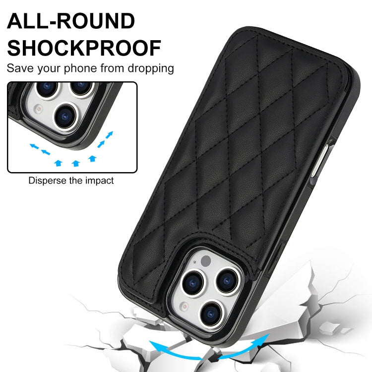 For iPhone 16 Pro Double Buckle Rhombic PU Leather Phone Case(Black) - iPhone 16 Pro Cases by PMC TechLife | Online Shopping South Africa | PMC TechLife | Buy Now Pay Later Mobicred