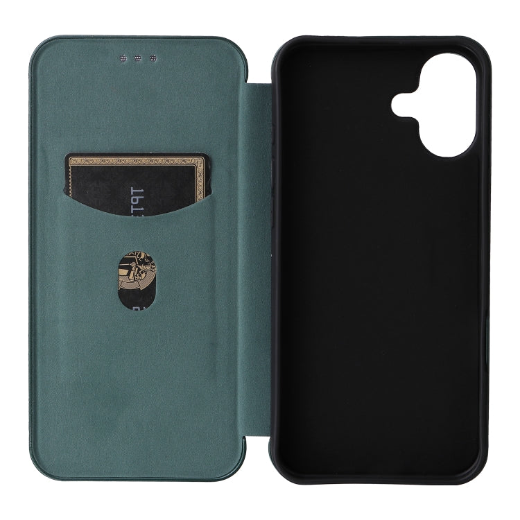 For iPhone 16 Carbon Fiber Texture Flip Leather Phone Case(Green) - iPhone 16 Cases by PMC TechLife | Online Shopping South Africa | PMC TechLife | Buy Now Pay Later Mobicred