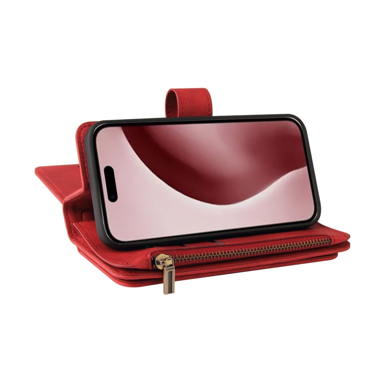 For iPhone 16 Pro Skin Feel Multi Card Slots Zipper Wallet Leather Phone Case(Red) - iPhone 16 Pro Cases by PMC TechLife | Online Shopping South Africa | PMC TechLife | Buy Now Pay Later Mobicred