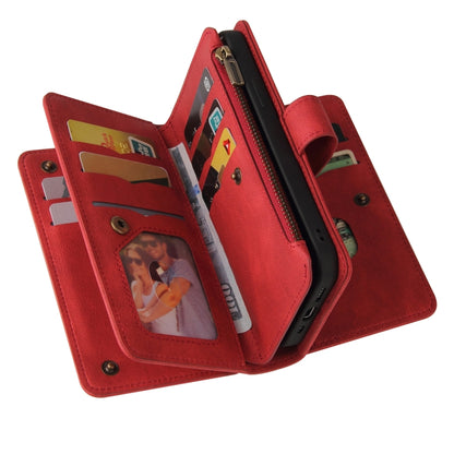 For iPhone 16 Pro Skin Feel Multi Card Slots Zipper Wallet Leather Phone Case(Red) - iPhone 16 Pro Cases by PMC Jewellery | Online Shopping South Africa | PMC Jewellery | Buy Now Pay Later Mobicred