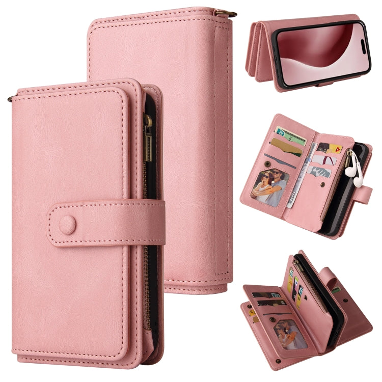 For iPhone 16 Pro Skin Feel Multi Card Slots Zipper Wallet Leather Phone Case(Pink) - iPhone 16 Pro Cases by PMC Jewellery | Online Shopping South Africa | PMC Jewellery | Buy Now Pay Later Mobicred