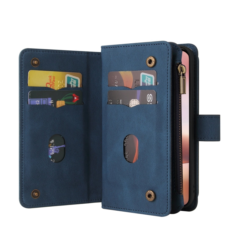 For iPhone 16 Plus Skin Feel Multi Card Slots Zipper Wallet Leather Phone Case(Blue) - iPhone 16 Plus Cases by PMC Jewellery | Online Shopping South Africa | PMC Jewellery | Buy Now Pay Later Mobicred