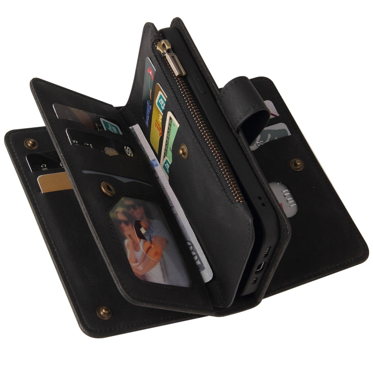 For iPhone 16 Skin Feel Multi Card Slots Zipper Wallet Leather Phone Case(Black) - iPhone 16 Cases by PMC TechLife | Online Shopping South Africa | PMC TechLife | Buy Now Pay Later Mobicred