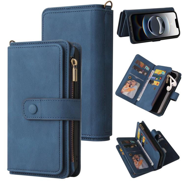 For iPhone 16e Skin Feel Multi Card Slots Zipper Wallet Leather Phone Case(Blue) - iPhone 16e Cases by PMC TechLife | Online Shopping South Africa | PMC TechLife | Buy Now Pay Later Mobicred
